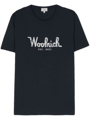 Bombažna majica z vezenjem Woolrich modra