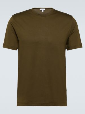 Camiseta de algodón de tela jersey Sunspel verde