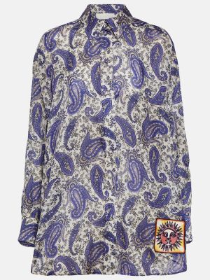 Hodvábna košeľa s potlačou s paisley vzorom Zimmermann modrá