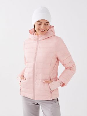 Пальто с капюшоном с принтом с длинным рукавом Lcw Outdoor розовое