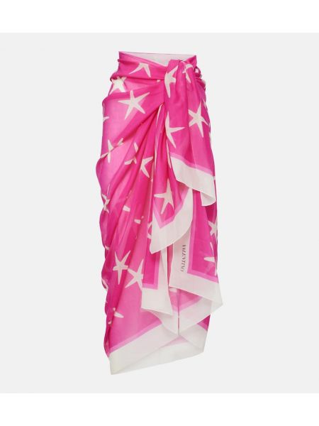 Bufanda de seda de algodón con estampado Valentino rosa