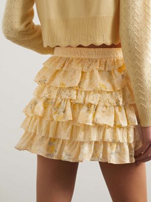 Шелковая юбка мини в цветочек с принтом Loveshackfancy