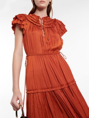 Плисирана сатенена миди рокля Ulla Johnson оранжево
