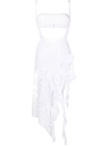 Коктейлна рокля с дантела The Attico бяло