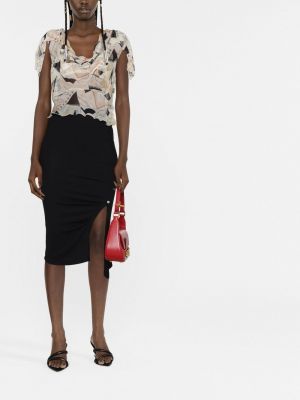 Jedwabna bluzka z nadrukiem w abstrakcyjne wzory Fendi beżowa