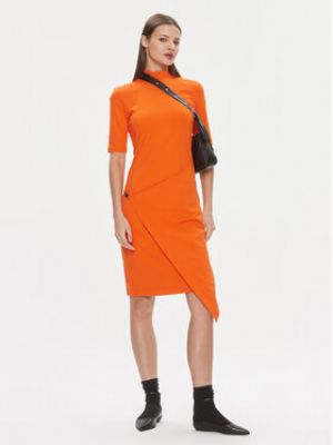 Asymetrické slim fit šaty jersey Calvin Klein oranžové