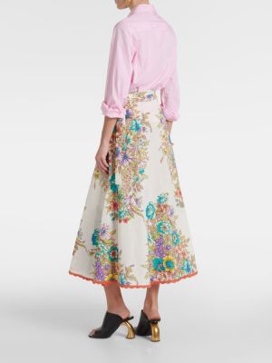 Pamučna svilena midi suknja s cvjetnim printom Etro bijela