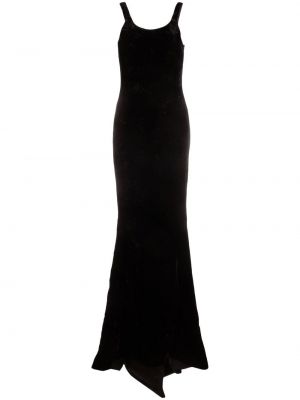 Žametna večerna obleka iz rebrastega žameta brez rokavov Saint Laurent črna