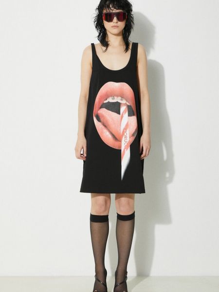 Oversized bavlněné mini šaty s potiskem Fiorucci černé