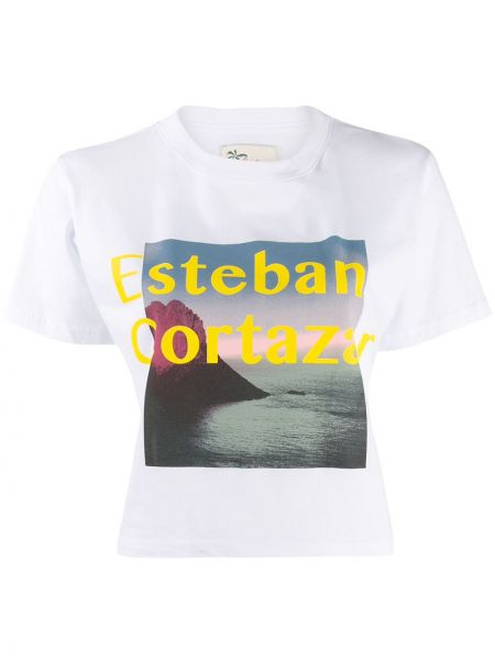 Укороченная футболка с принтом Esteban Cortazar, белая