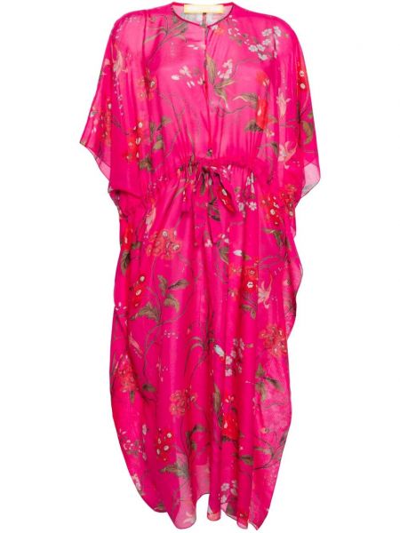 Pamučna haljina s cvjetnim printom s printom Erdem ružičasta