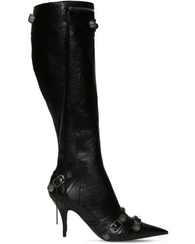 Iš natūralios odos ilgaauliai batai virš kelių Balenciaga juoda