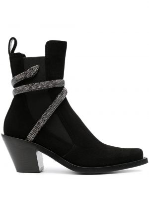 Велурени обувки до глезена с кристали René Caovilla черно