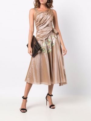 Drapované květinové šaty Christian Dior béžové