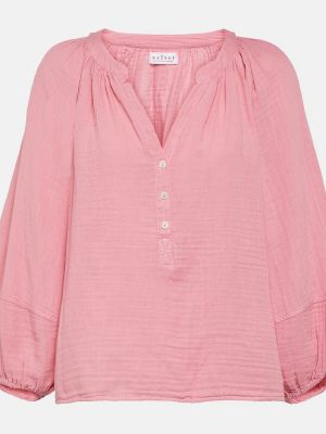 Памучна кадифена блуза Velvet розово