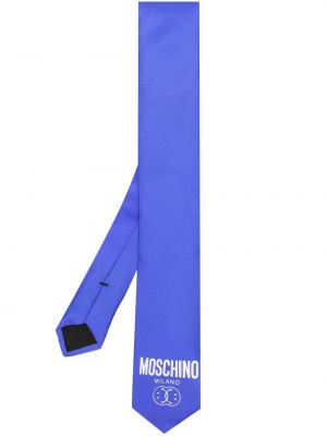 Копринена вратовръзка с принт Moschino синьо