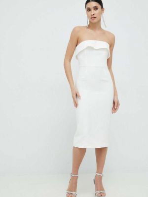 Jednobarevné přiléhavé midi šaty z polyesteru Bardot - bílá