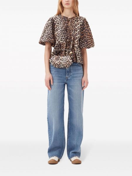 Bluse aus baumwoll mit print mit leopardenmuster Ganni braun