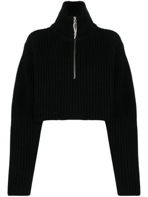Volneni pulover z zadrgo iz merina Eytys črna