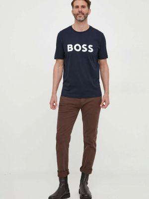 Koszulka z nadrukiem bawełniana Boss niebieska