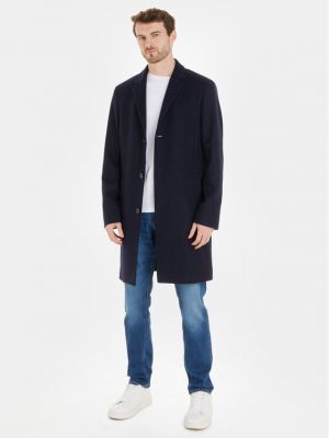 Μάλλινο παλτό Calvin Klein μπλε