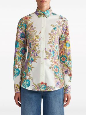 Kokvilnas krekls ar ziediem ar apdruku Etro balts