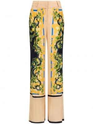 Ravne hlače s cvetličnim vzorcem s potiskom Roberto Cavalli črna