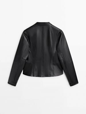 Кожаная куртка Massimo Dutti черная