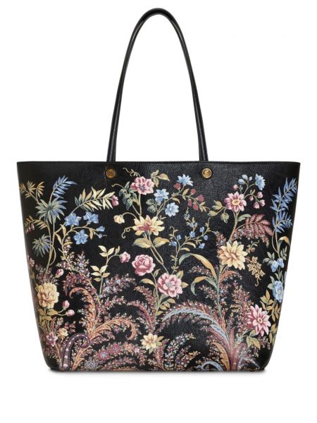 Nakupovalna torba s cvetličnim vzorcem s potiskom Etro črna
