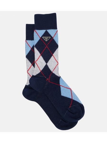 Jacquard argyle-mönstrad bomull sockor Prada blå