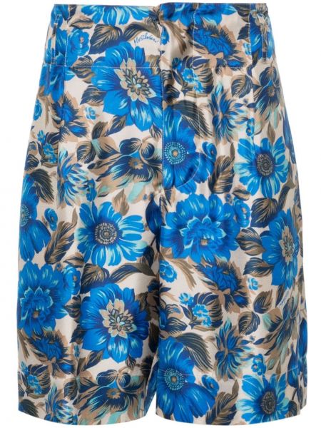 Pantaloni scurți de mătase cu model floral cu imagine Moschino albastru