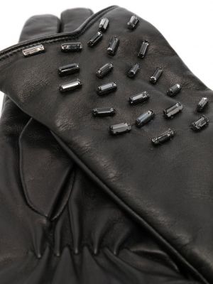 Rękawiczki skórzane z kryształkami Fabiana Filippi czarne