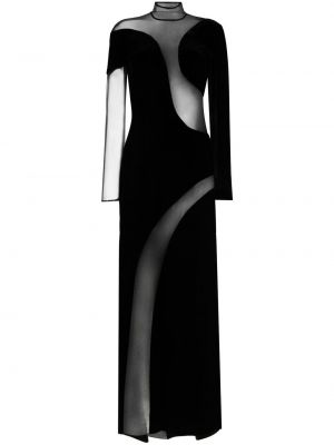 Prozorna žametna večerna obleka iz rebrastega žameta Tom Ford črna