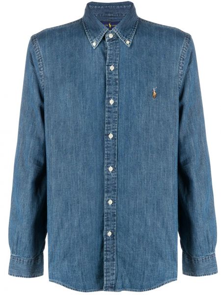 Pérová rifľová košeľa Polo Ralph Lauren modrá
