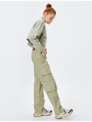 Памучни карго панталони с висока талия Koton