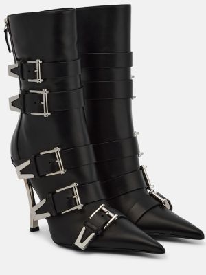 Кожени обувки до глезена с катарама Versace черно