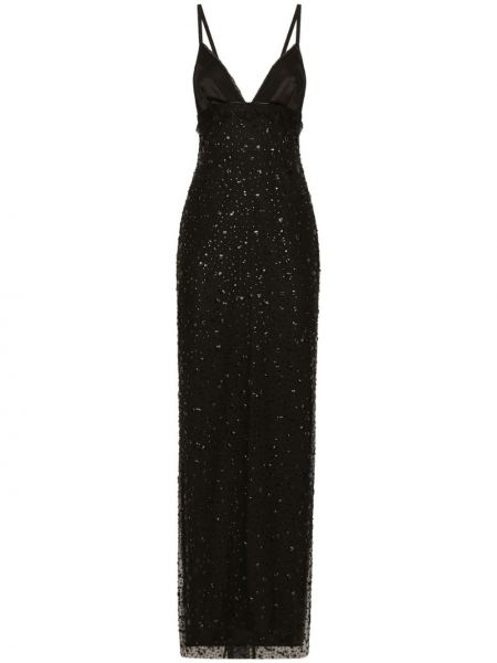 Вечерна рокля с v-образно деколте с кристали Dolce & Gabbana черно