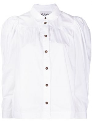 Chemise en coton à manches bouffantes Ganni blanc