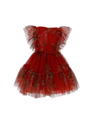 Sukienka w kwiatki tiulowa Monnalisa czerwona