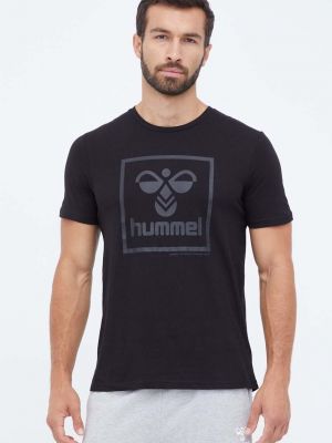 Черная хлопковая футболка с принтом Hummel