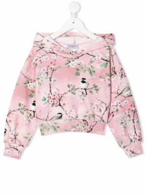 Trykt floral velur hettegenser for jenter Monnalisa rosa