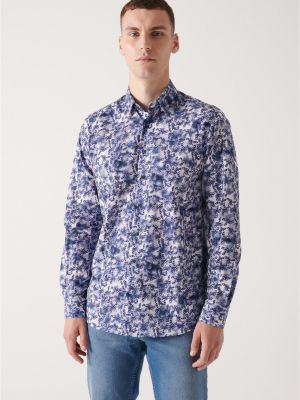 Bavlněná slim fit košile s abstraktním vzorem Avva modrá