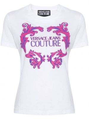 Bombažna majica s potiskom Versace Jeans Couture bela