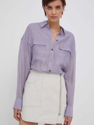 Laza szabású farmer ing Calvin Klein Jeans lila