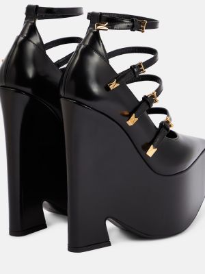 Кожени полуотворени обувки на платформе Versace черно