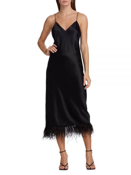 Платье в бельевом стиле с перьями Cami Nyc черное