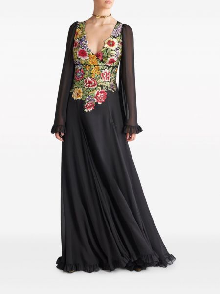 Květinové večerní šaty Etro černé