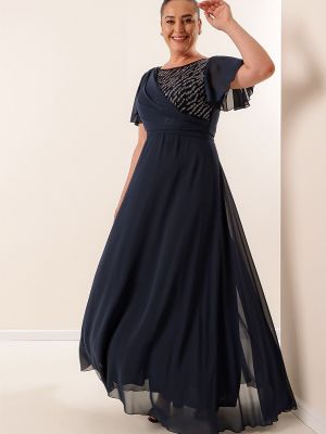 Šifonové dlouhé šaty s výšivkou s korálky By Saygı černé