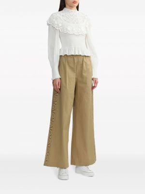 Bavlněné kalhoty s výšivkou Sea hnědé