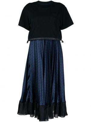Sukienka midi w grochy z nadrukiem Sacai niebieska
